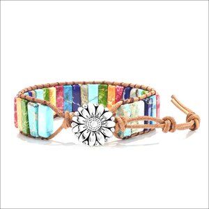 Real Stones Leather Wrap Healing Bead Bracelet Adjustable Boho Jewelry